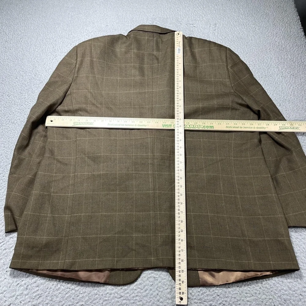 Pronto‎ Uomo Sport Coat Mens 54L Brown Windowpane Plaid Lambswool Tweed Blazer